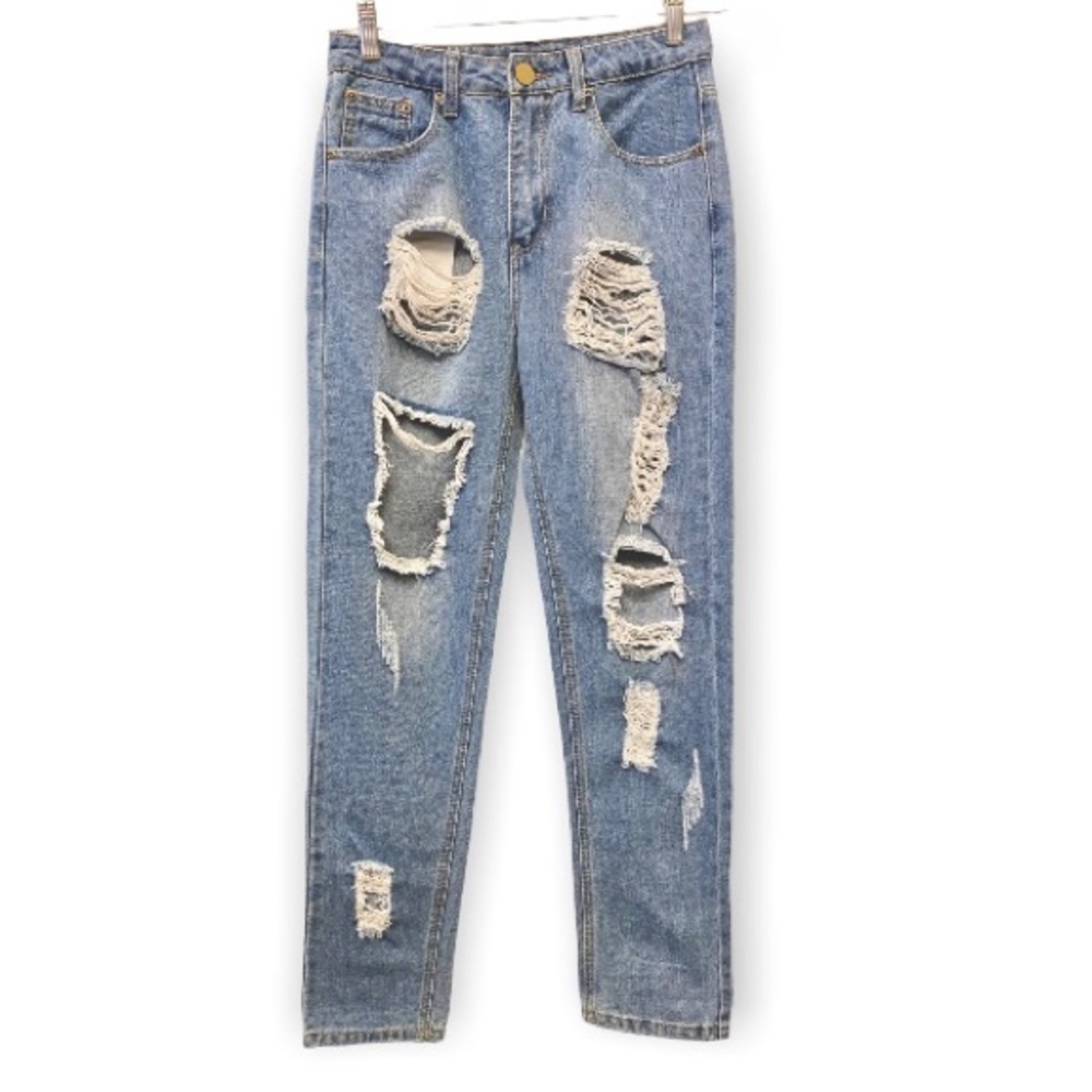 Boohoo NWT Sophie High Waist Distressed Jeans Women Light Wash Ripped Straight 2 - Picture 2 of 16